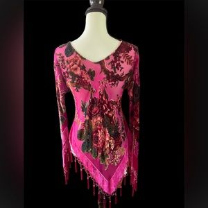 Burnout velvet tassel fringed tunic